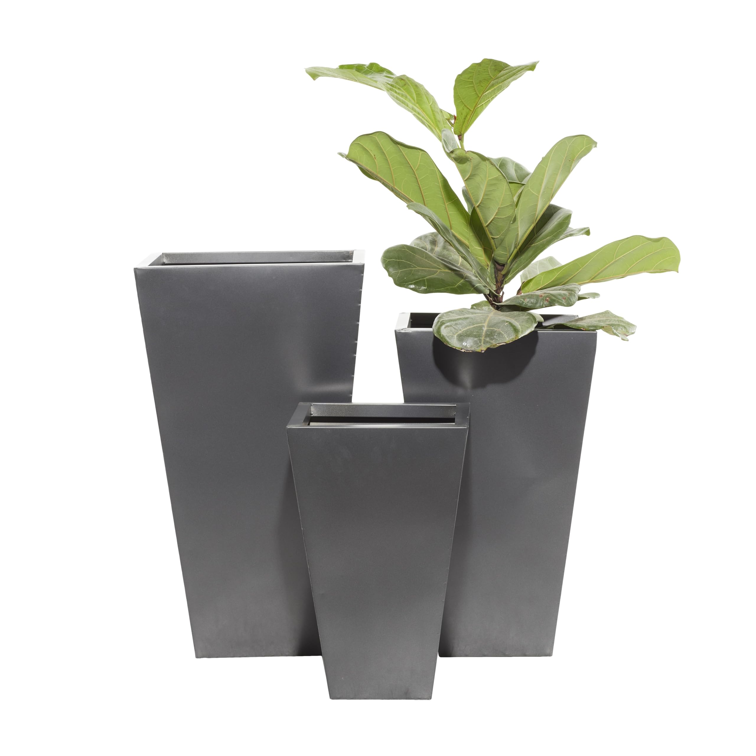 Grands pots gris foncé Deco 79 en fer léger minimaliste pour plantes de salon