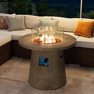 COSIEST 31.5-inch Round Fire Pit, Magnesium Oxide Outdoor Propane Fire T...