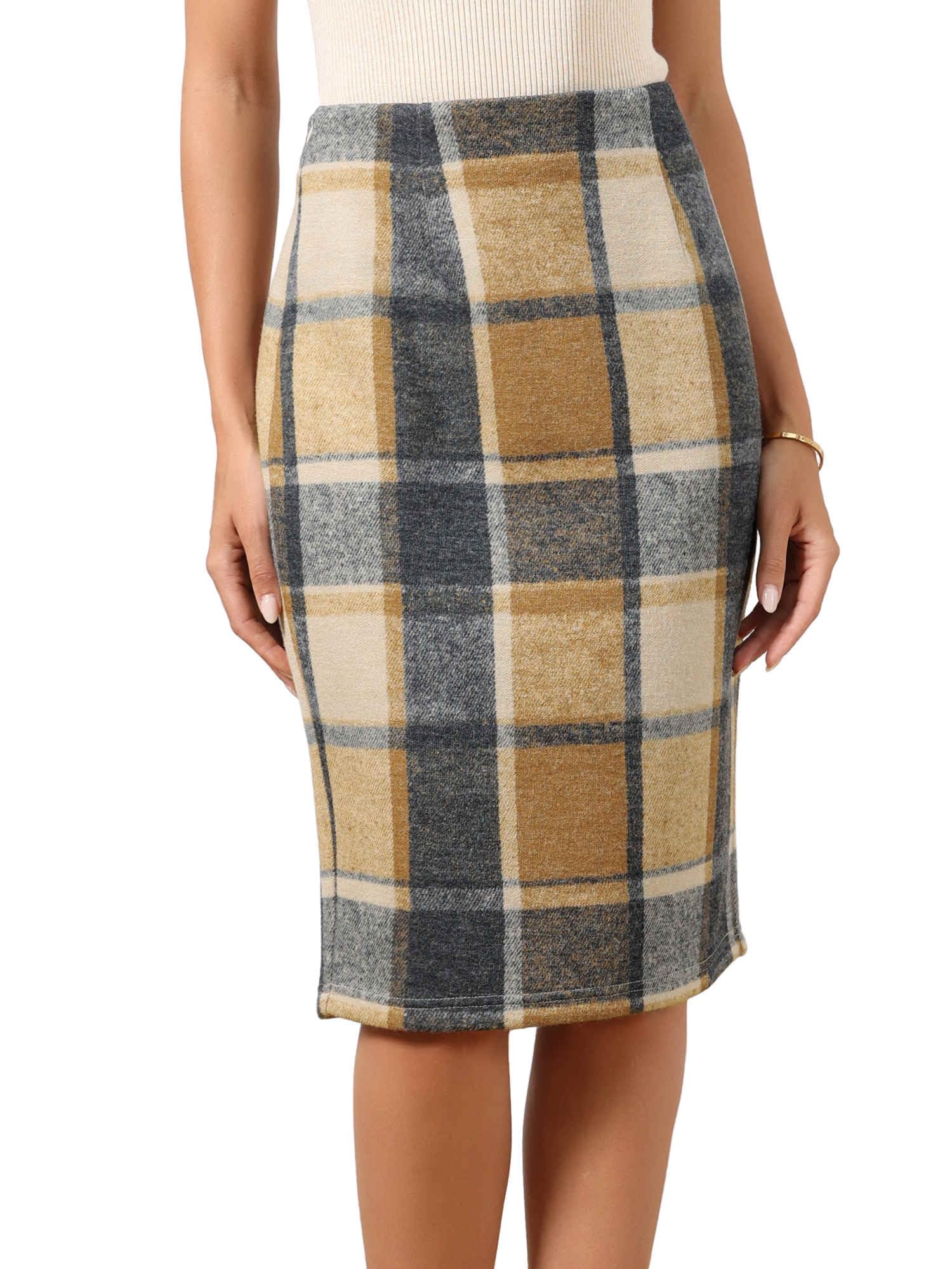 Allegra K Midi Plaid Skirts for Womens Christmas High Waisted Knee Length 2025 Casual Bodycon Pencil Skirts