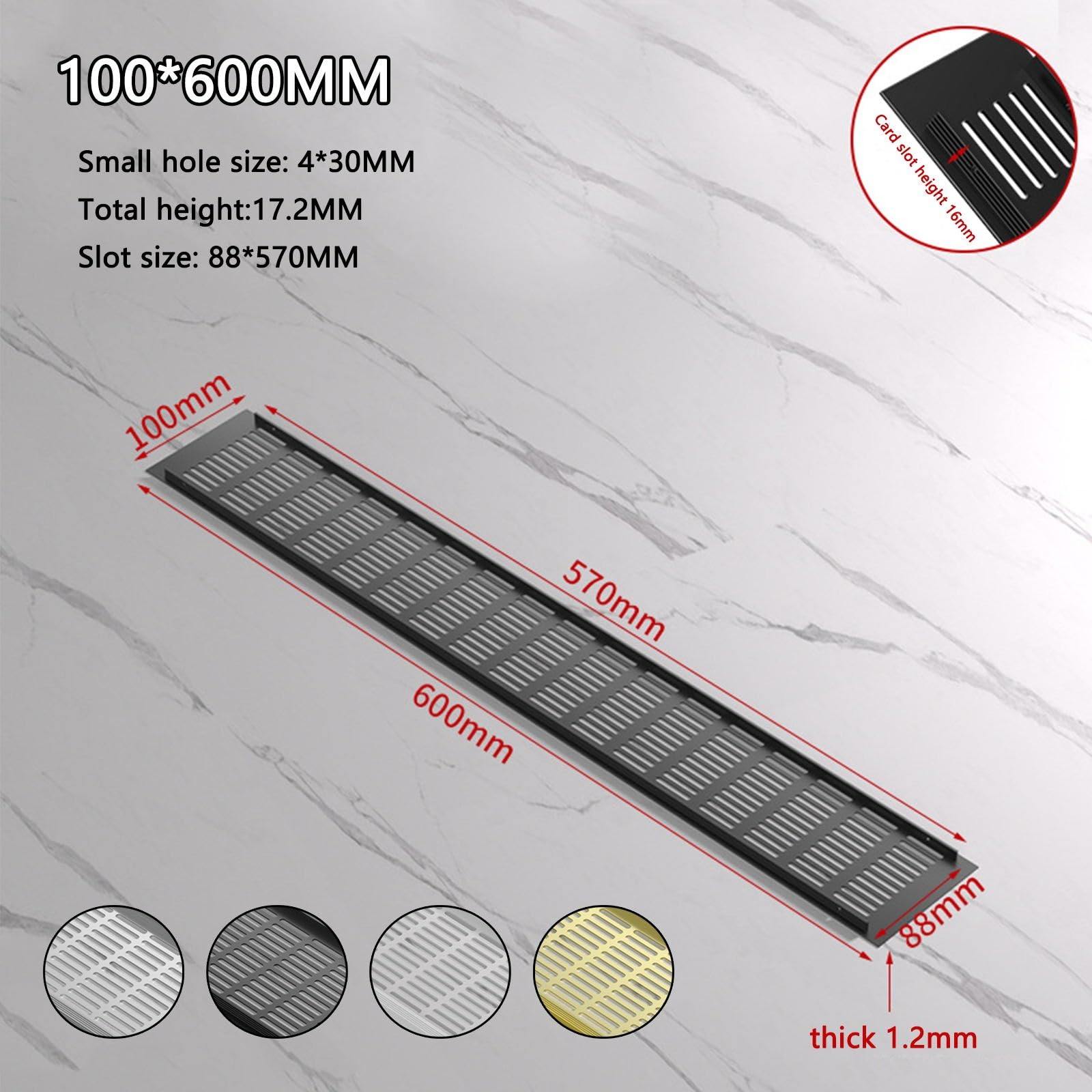 4 Pezzi Griglie Di Ventilazione Per Armadietti, Griglia Aerazione, Griglia Aerazione Rettangolare, 80x300mm, Per Porte O Armadi, Mobili, Cucina E Frigorifero(Nero,100 * 600)