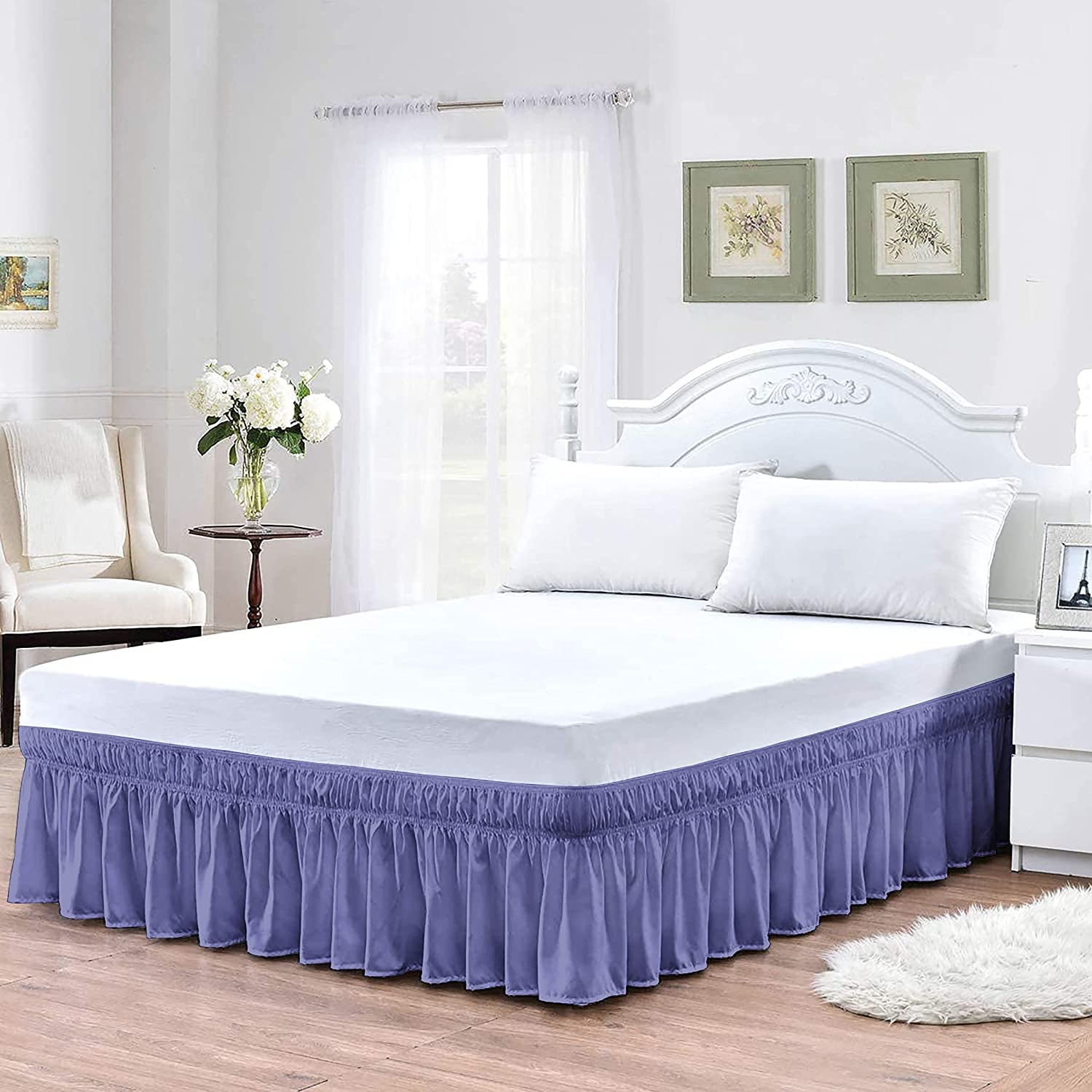 Bedrok Bed Rok, Roes Kant getrimd elasticiteit Wrap Around bedrokken Silky Soft Anti-rimpel en anti-fading Premium Quality effen kleur stof, verstelbaar bed Linings Custom Made Falling-Pink-120cmx200c