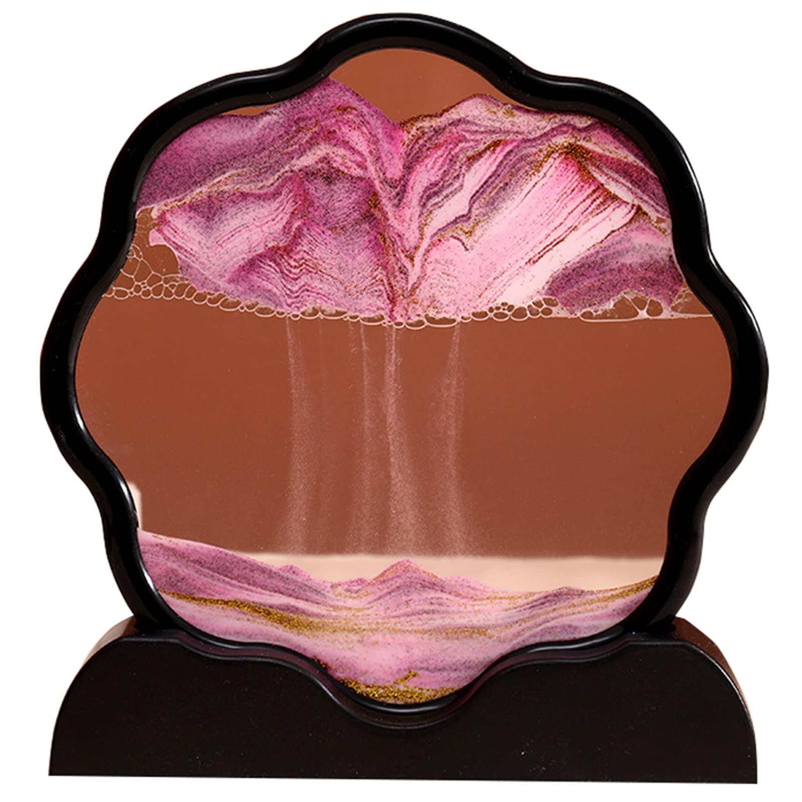 Meiiron 10IN, Black Frame Moving Sand Art, Sand Art Liquid Motion for Home Office Work Decoration, 3D Deep Sea Sandscapes Relaxation Hourglass Desk Decoration (Color : Pink)
