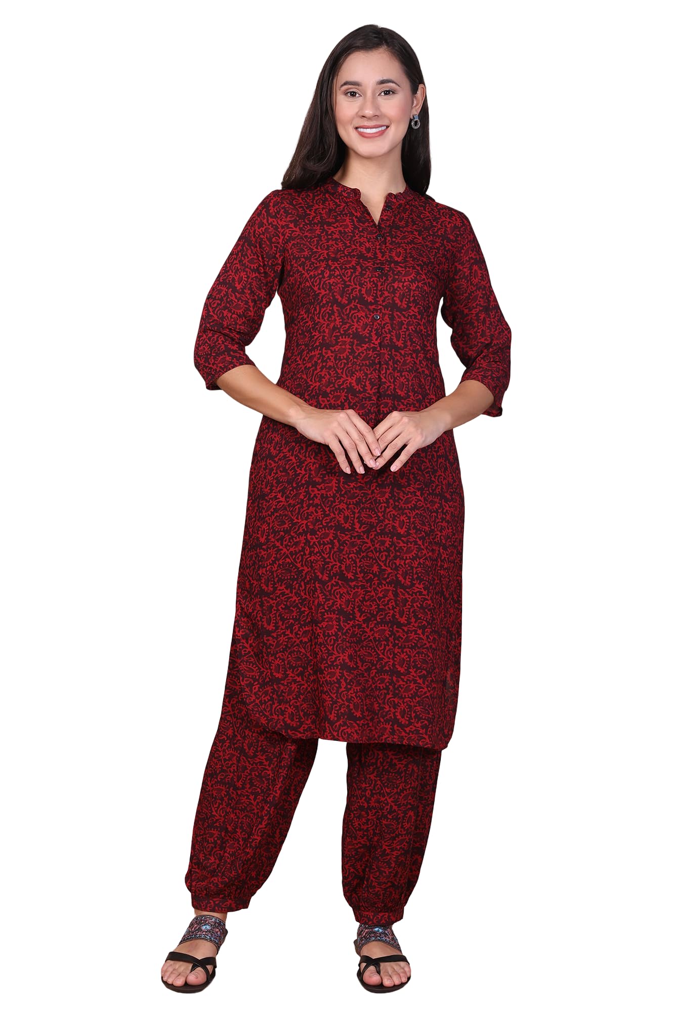 Women's Floral Printed Modal Straight Kurta and Salwar Set-image-21