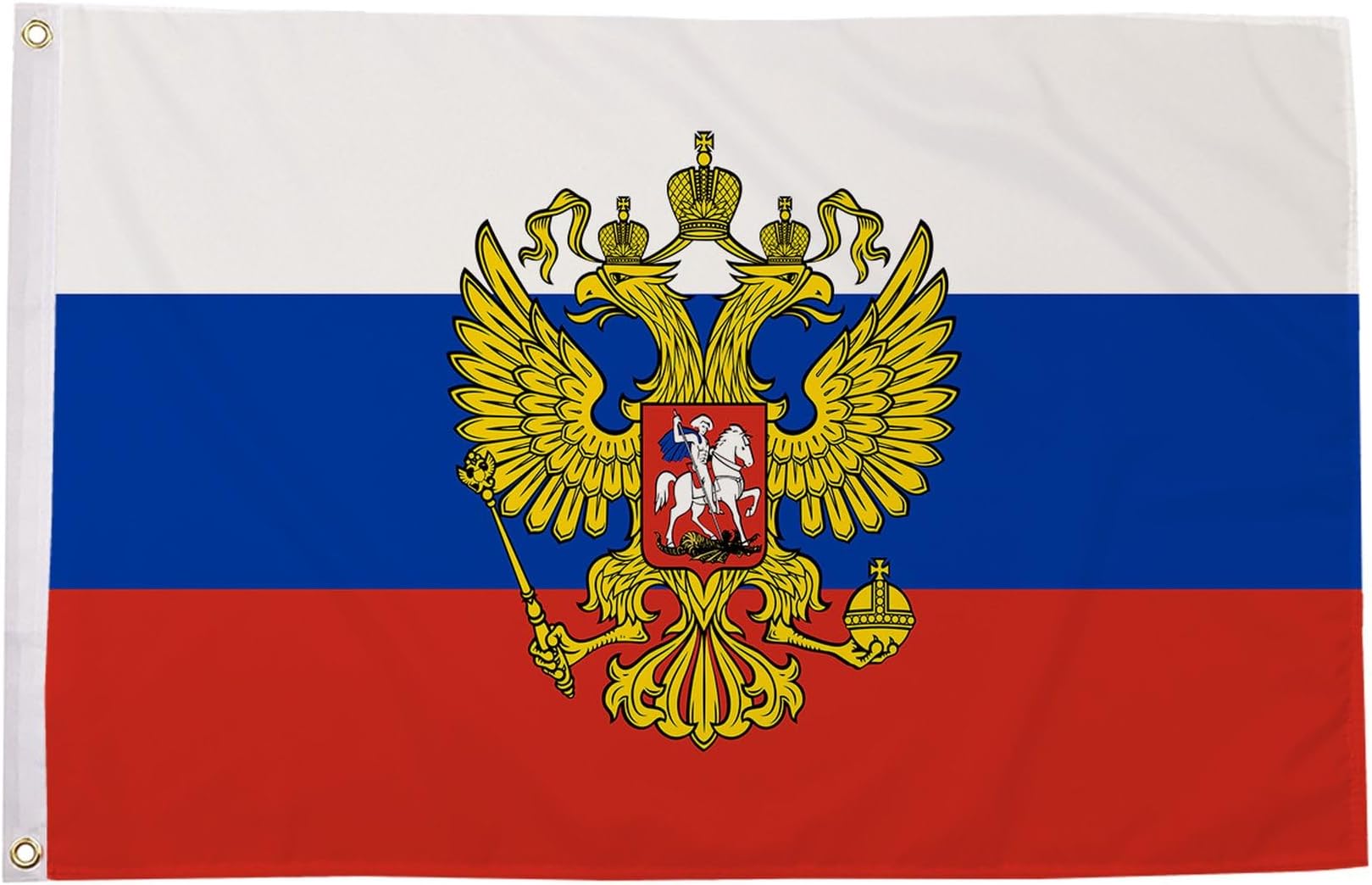 Russia Flag with Crest 5ft x 3ft (150cm x 90cm) - Russian State Flag with Eagle Coat of Arms, Weather Resistant National Crest Flag, European Banner