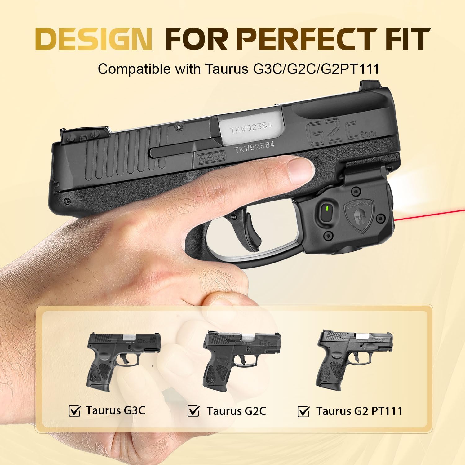 TSG Red Laser Sight Combo Fits: Taurus G2C/G3C/Millennium G2 PT11/PT140 | Compact 150-Lumen Trigger & Rail Mounted Tactical Weapon Light | TSG-SLL101