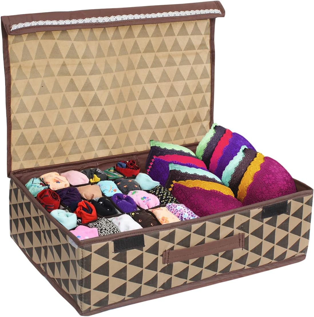 PrettyKrafts Non Woven Drawer Dividers Innerwear Wardrobe Organizer, Trio Beige