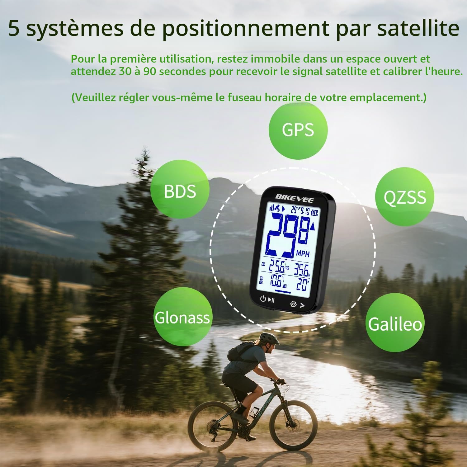 Ordinateur de vélo GPS sans fil étanche 2,4" FSTN écran IPX7 28 h d'autonomie léger compteur de vitesse avec vitesse, distance, hauteur, température dégradée