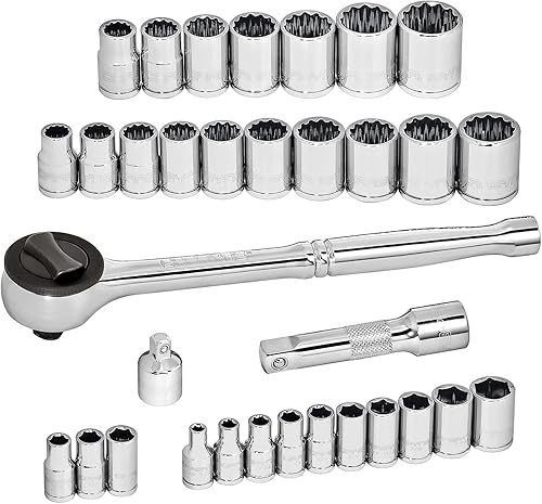 Miniatura 7 de CARBYNE Juego de 34 piezas de llaves y trinquete de 1/4" y 3/8" | SAE y métrico. Incluye métricas de 6 a 0.709 in, SAE 5/32" a 3/4". 6 y 12 puntos.