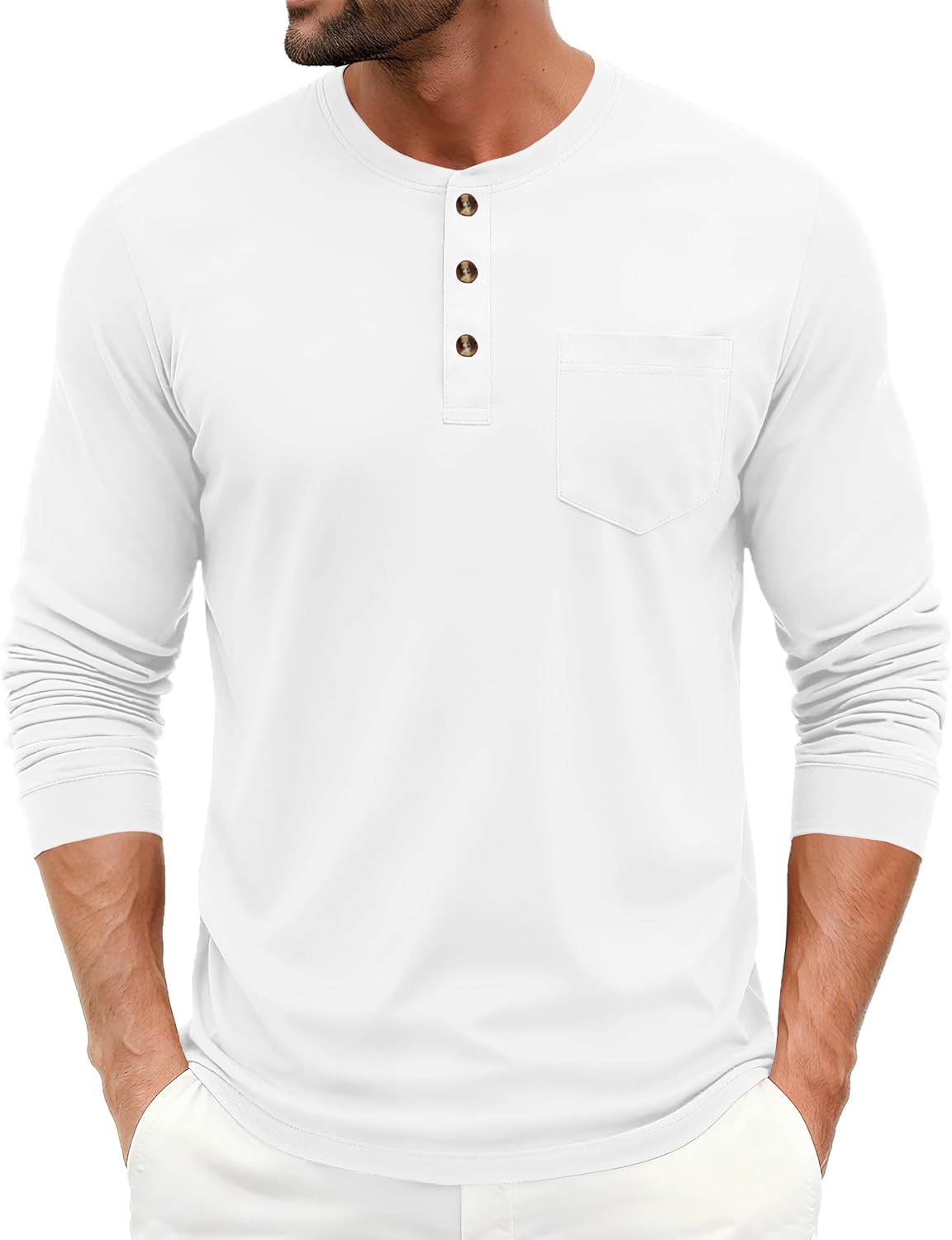 EKLENTSON Men's Henley T-Shirts Long Sleeve Cotton Casual Stylish Shirts Button Pullover Basic Tee Shirts with Pocket