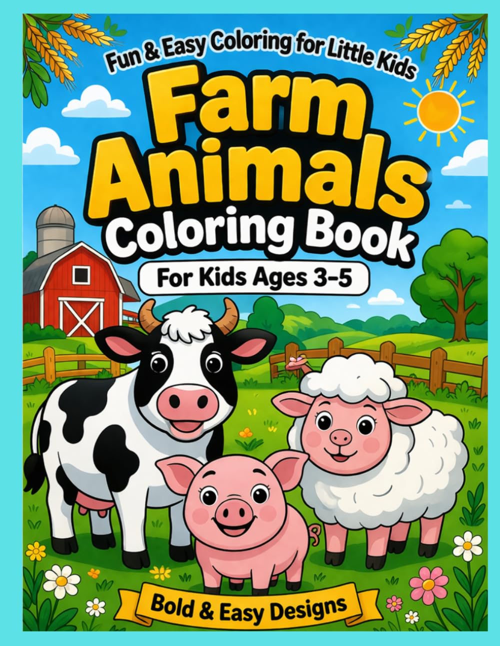 Farm Animals Coloring Book for Kids Ages 3–5: Bold & Easy Fun Coloring Pages for Toddlers and Preschoolers
