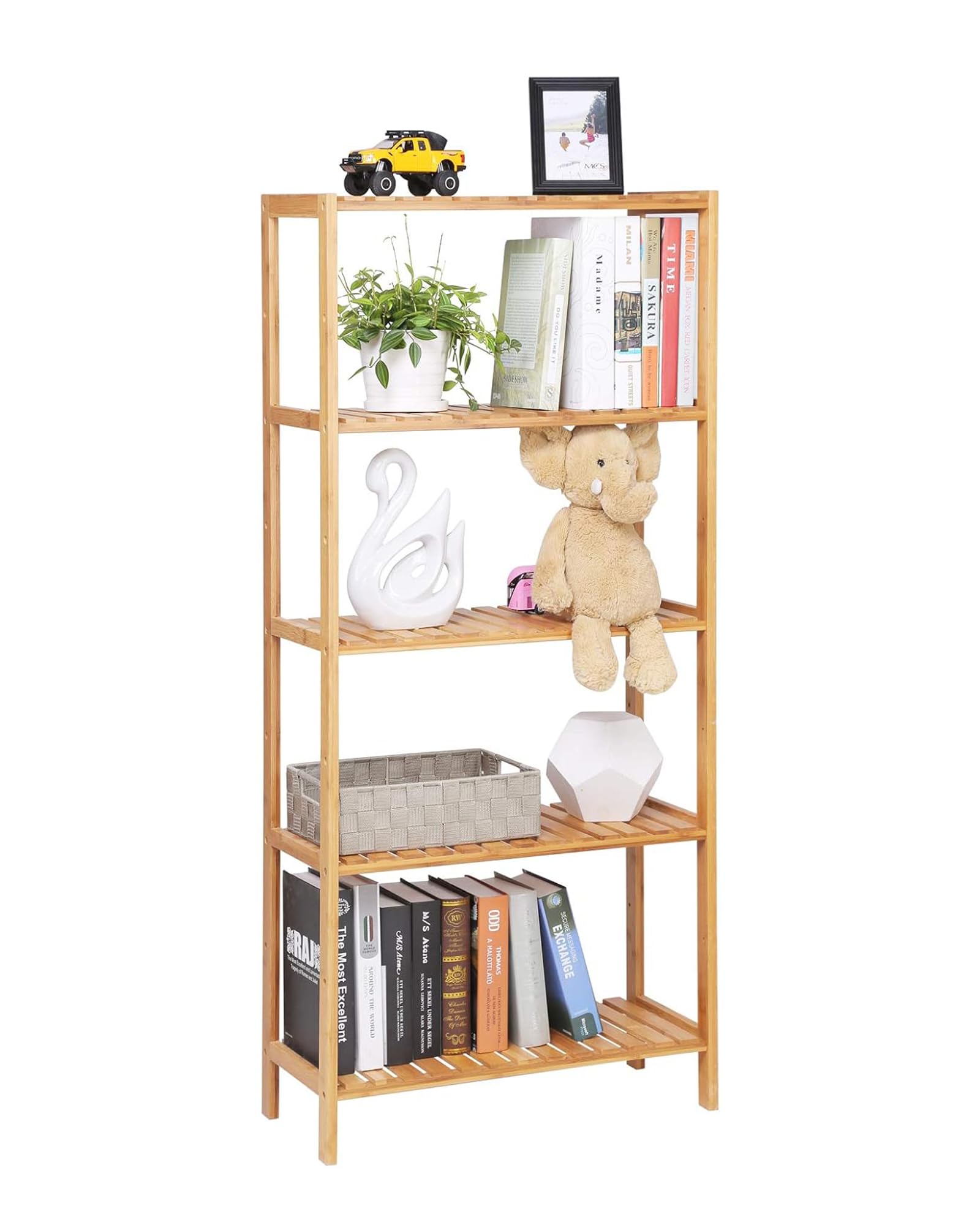 SONGMICS Étagère de Rangement, Meuble à Chaussures à 5 Niveaux, Support pour Plantes, Multifonction, pour Entrée, Salle de Bain, Balcon, Cuisine, 26 x 60 x 130 cm, Naturel BCB35Y