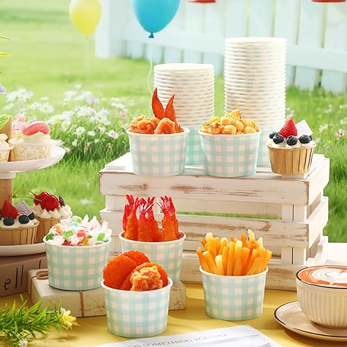 Miniatura 2 de Vasos de papel para helado de 9 onzas, tazones de papel desechables a granel, para pícnic, postre, búfalo, aperitivos, taza de papel a cuadros para