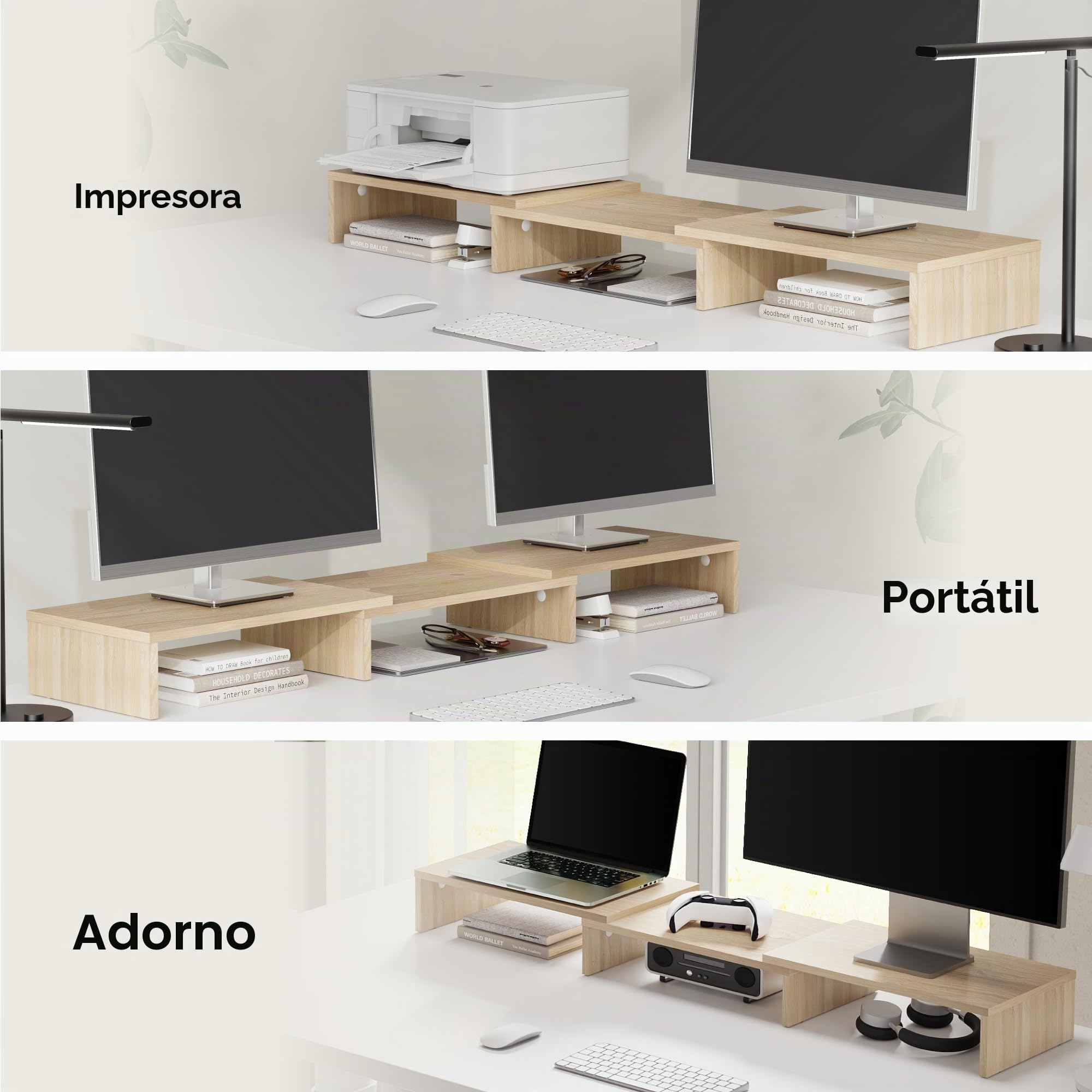 FITUEYES Soporte Monitor Elevador Monitor de Madera con Longitud y Ángulos Ajustables para 2 Monitores 92.5-108 x 23,5 x 10,2cm (Amarillo) DT108006WO