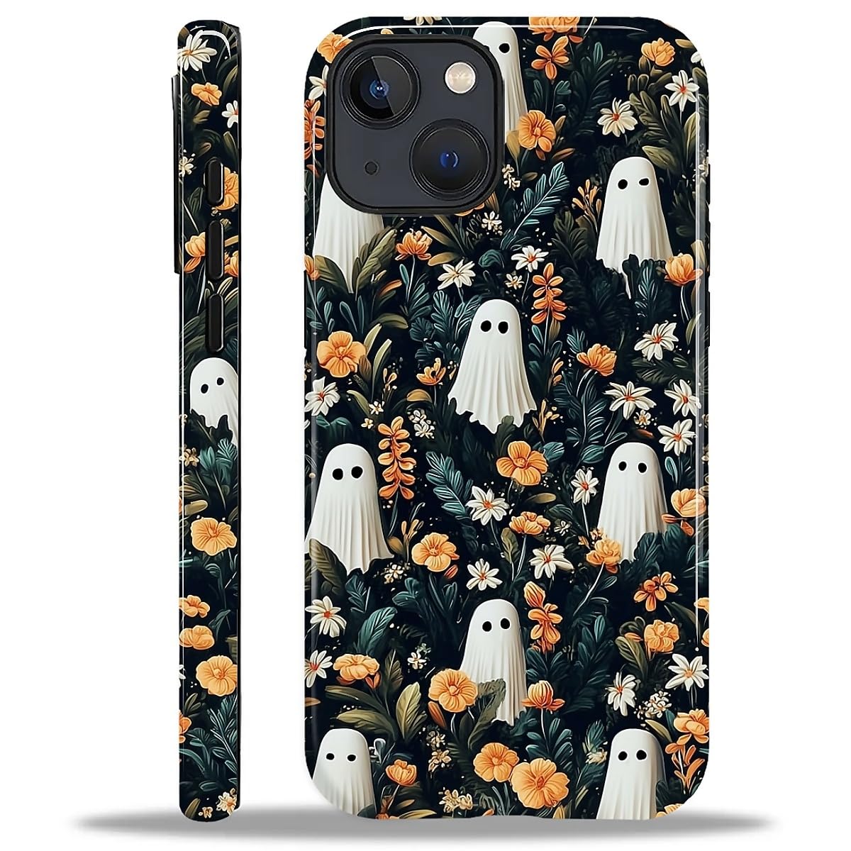 for iPhone 14 Plus Case for Women Girl Men Boy, Compatible with MagSafe, Shockproof Soft Silicone & Hard PC Shell Protective Case for iPhone 14 Plus - Spooky Halloween Flower Ghost Spooky Halloween Flower Ghost IPhone 14 Plus