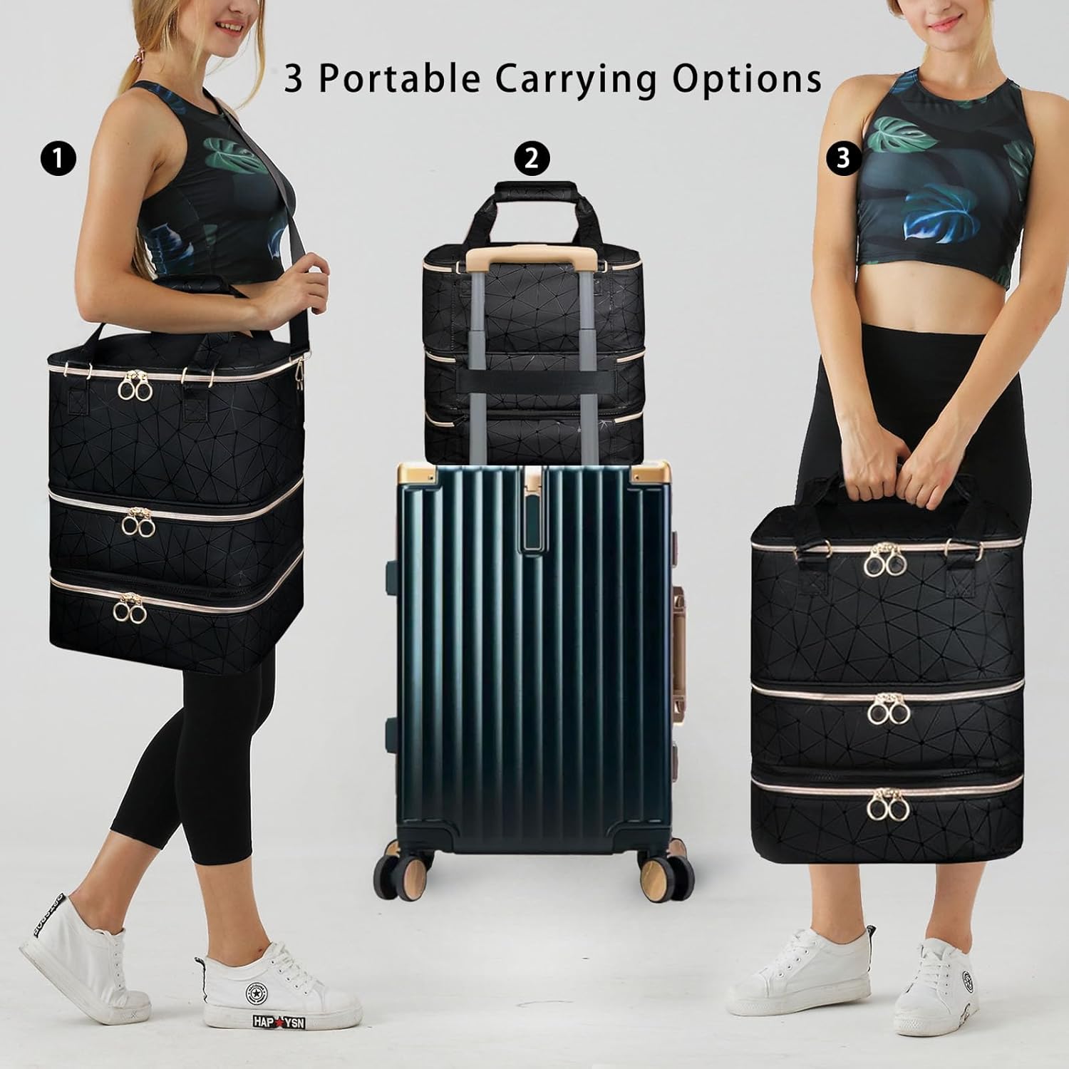 DHXYZZB Nail Polish Organizer and Storage-Holds 84 Bottles (15ml/0.5fl.Oz), Manicure Tools & UV Lamp, 3-Layer Detachable PU Leather Nail Kit Storage Bag, Large Nail Supplies Shoulder Bag (Black)