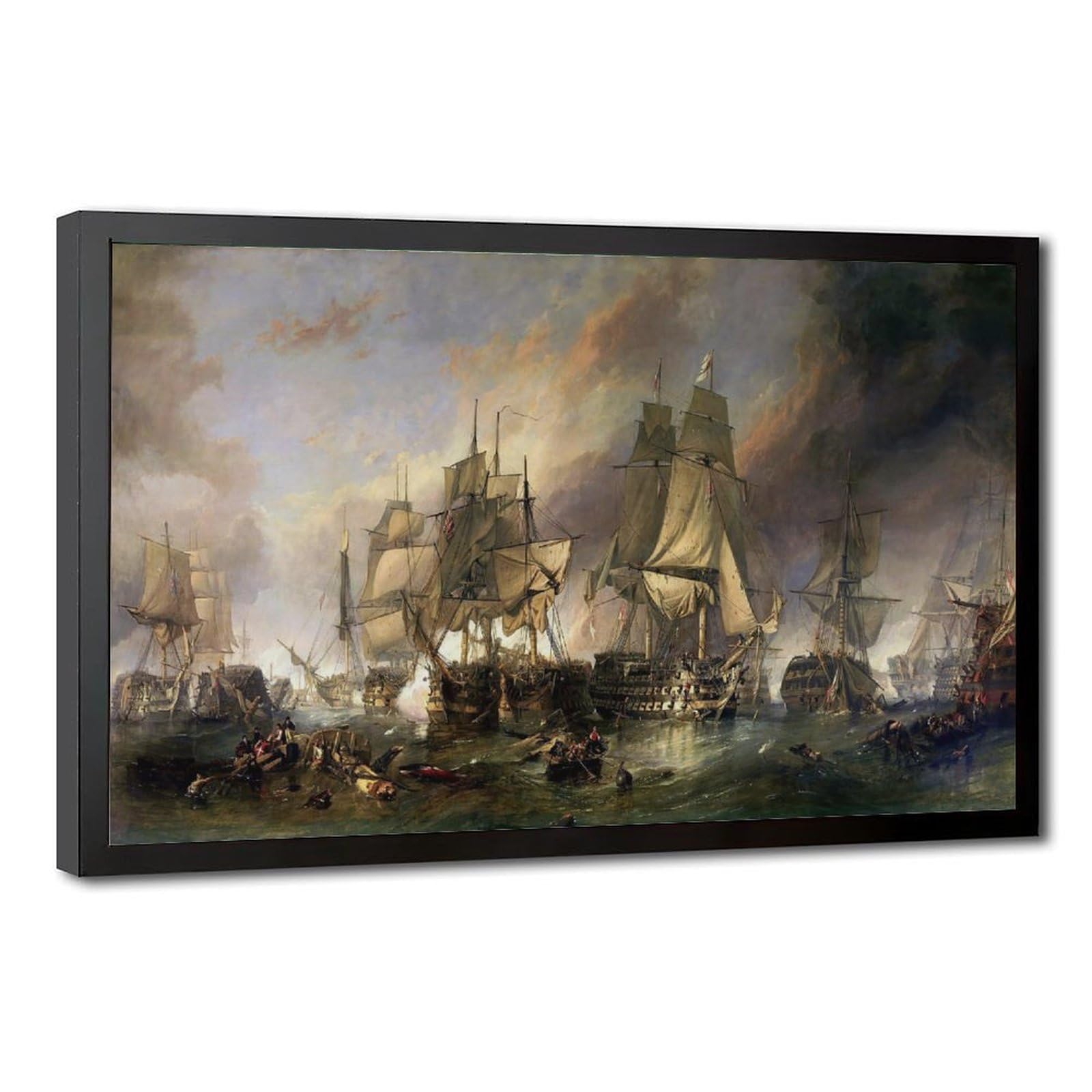 WCYB Stretched Canvas The Battle of Trafalgar by William Clarkson Stanfield History Prints Posters Canvas Deco Paintings Wall Art For Office Hangable Frame