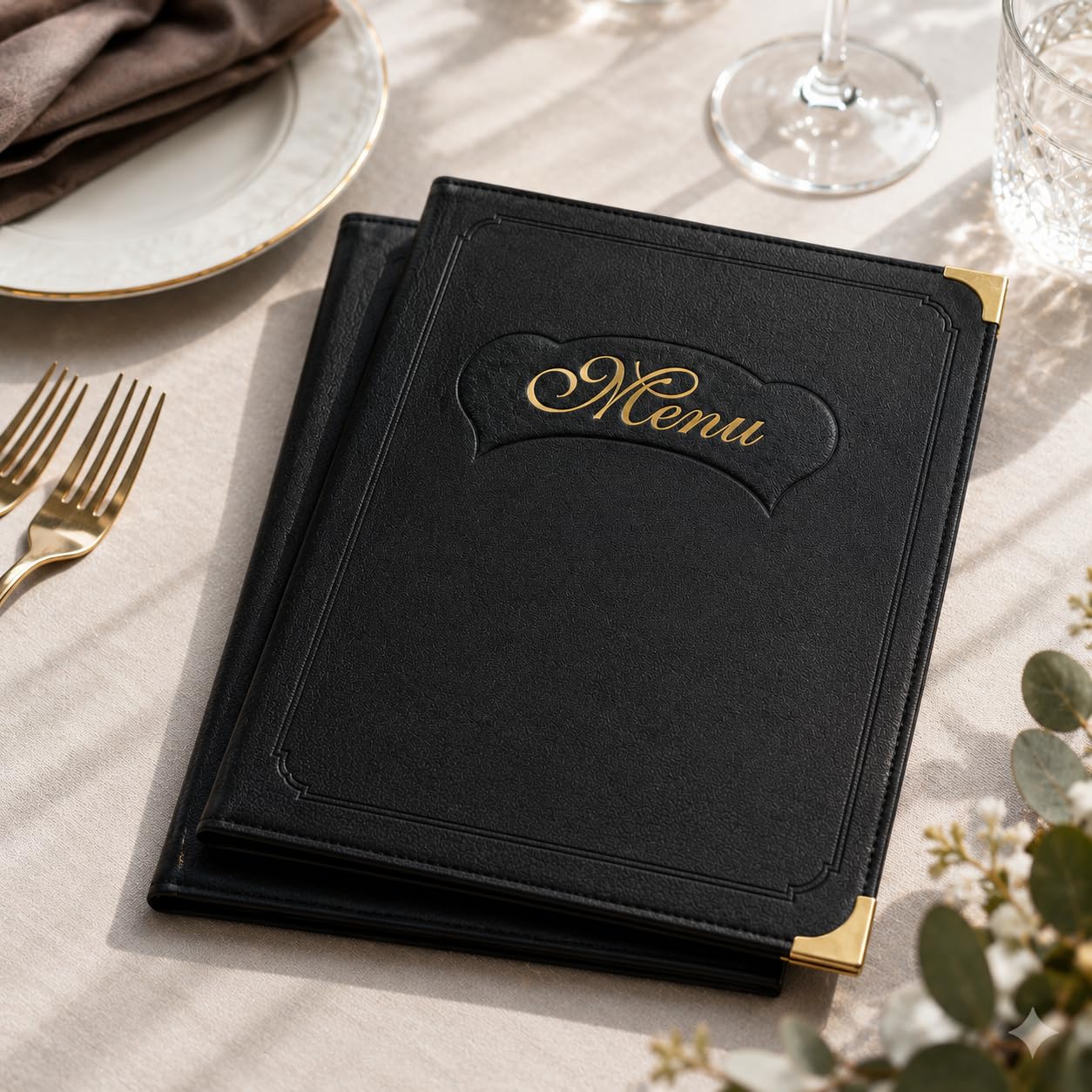 Lot de 2 Porte-Menus A4 – Simili Cuir Écologique – 14 Vues Ajustables – Noir – Livre de Menus Élégant et Durable pour Restaurants, Cafés, Bars, Hôtels