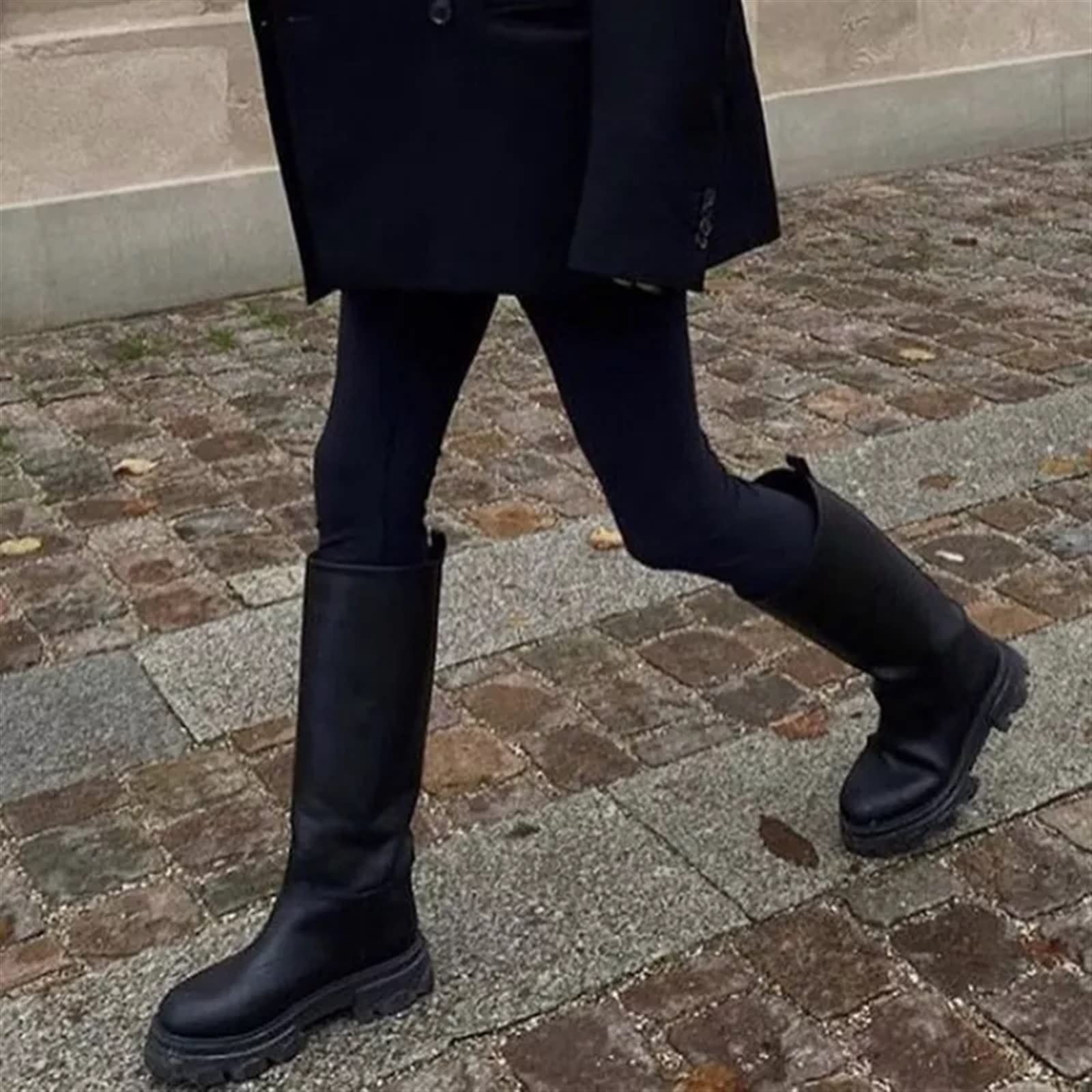 Botas para Mujer Botas de Cuero auténtico Botas hasta la Rodilla para Mujer Botas de Montar con Plataforma Botas de Mujer de tacón Grueso Otoño e Invierno