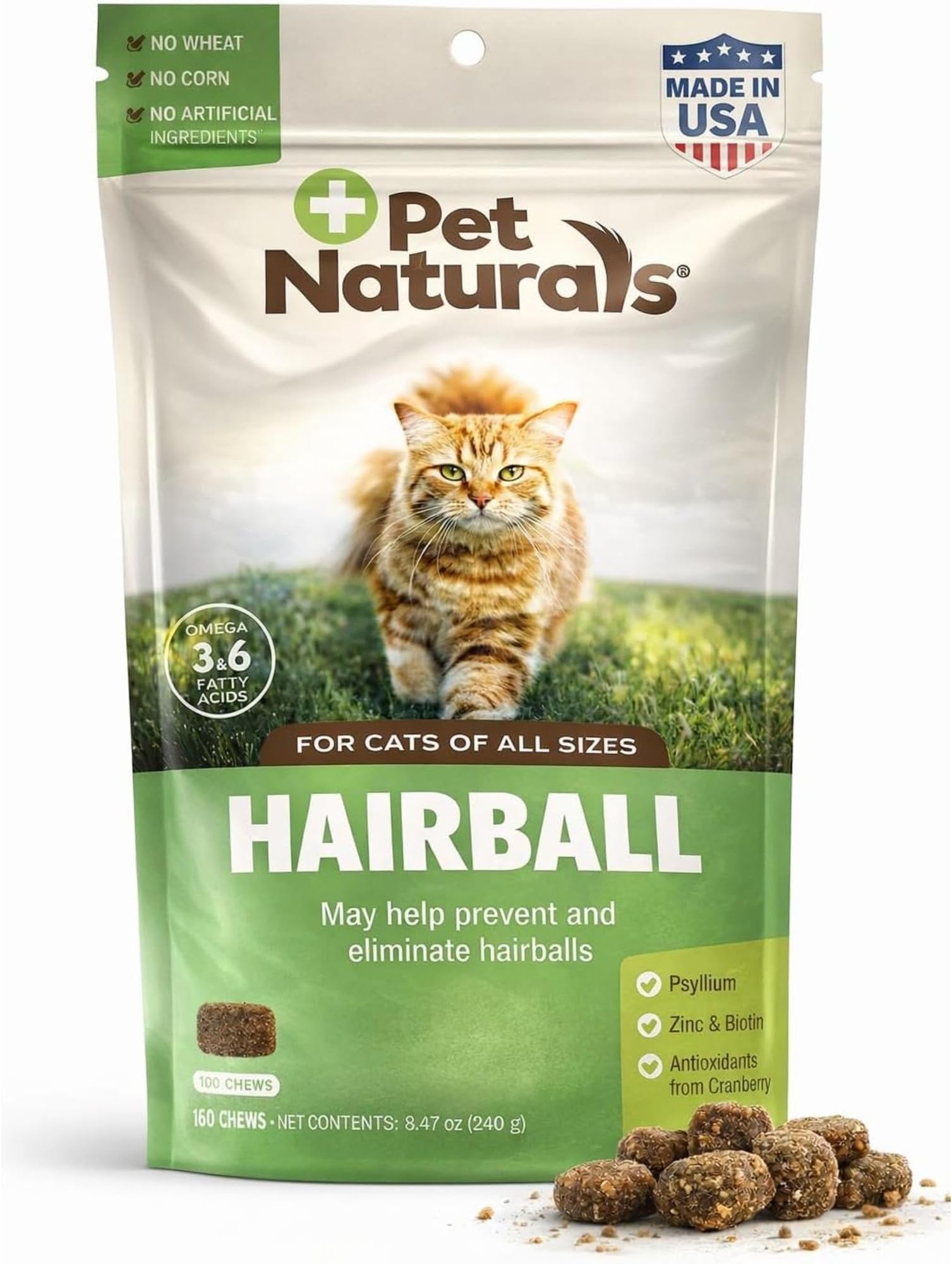 Pet Naturals of Vermont - Hairball, Daily Digestive, Skin and Coat Support for Cats, 160 Bite-Sized Chews