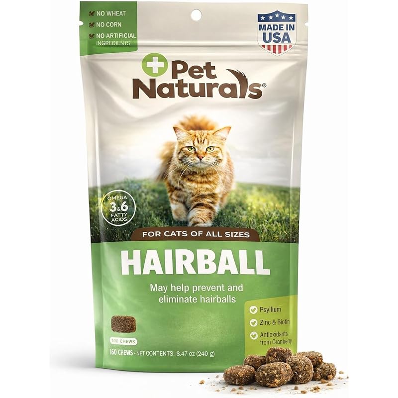 Suplemento para Bolas de Pelo de Gatos em Mastigáveis com Ômega 6, Biotina e Psyllium Pet Naturals, 160 unidades