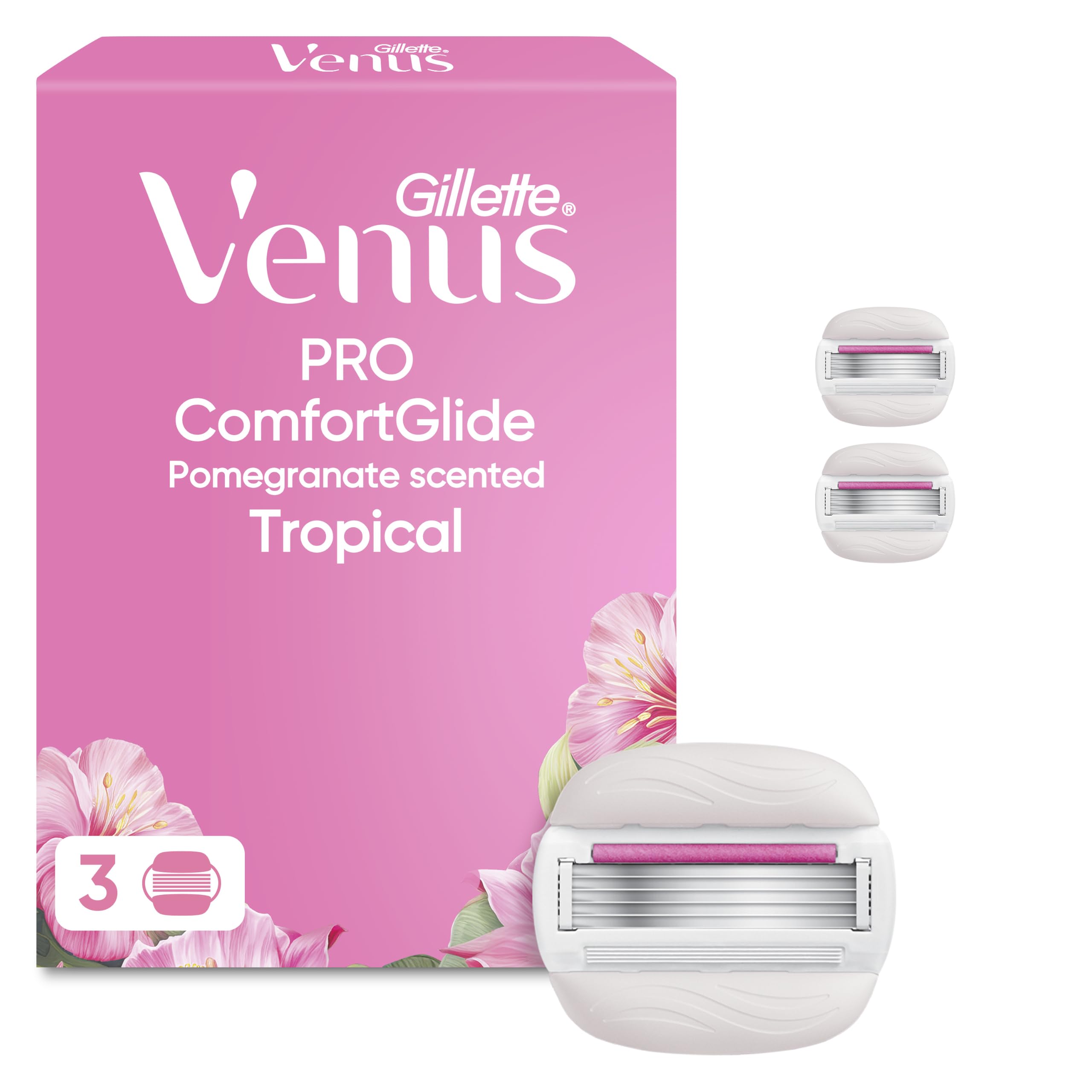 Gillette Venus Razor Blades, Pro Comfortglide Pomegranate Scented 5 Blade Women's Blades X3