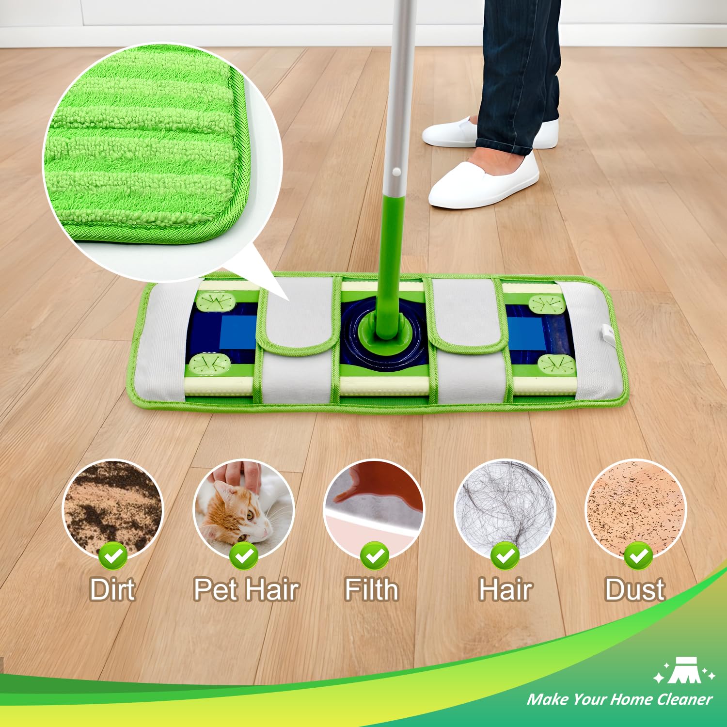 Paquete de 4 almohadillas de microfibra para fregonas Swiffer XL, paños reutilizables para trapear húmedos y secos compatibles con Swiffer Sweeper XL, repuestos de fregona XL lavables para todas las