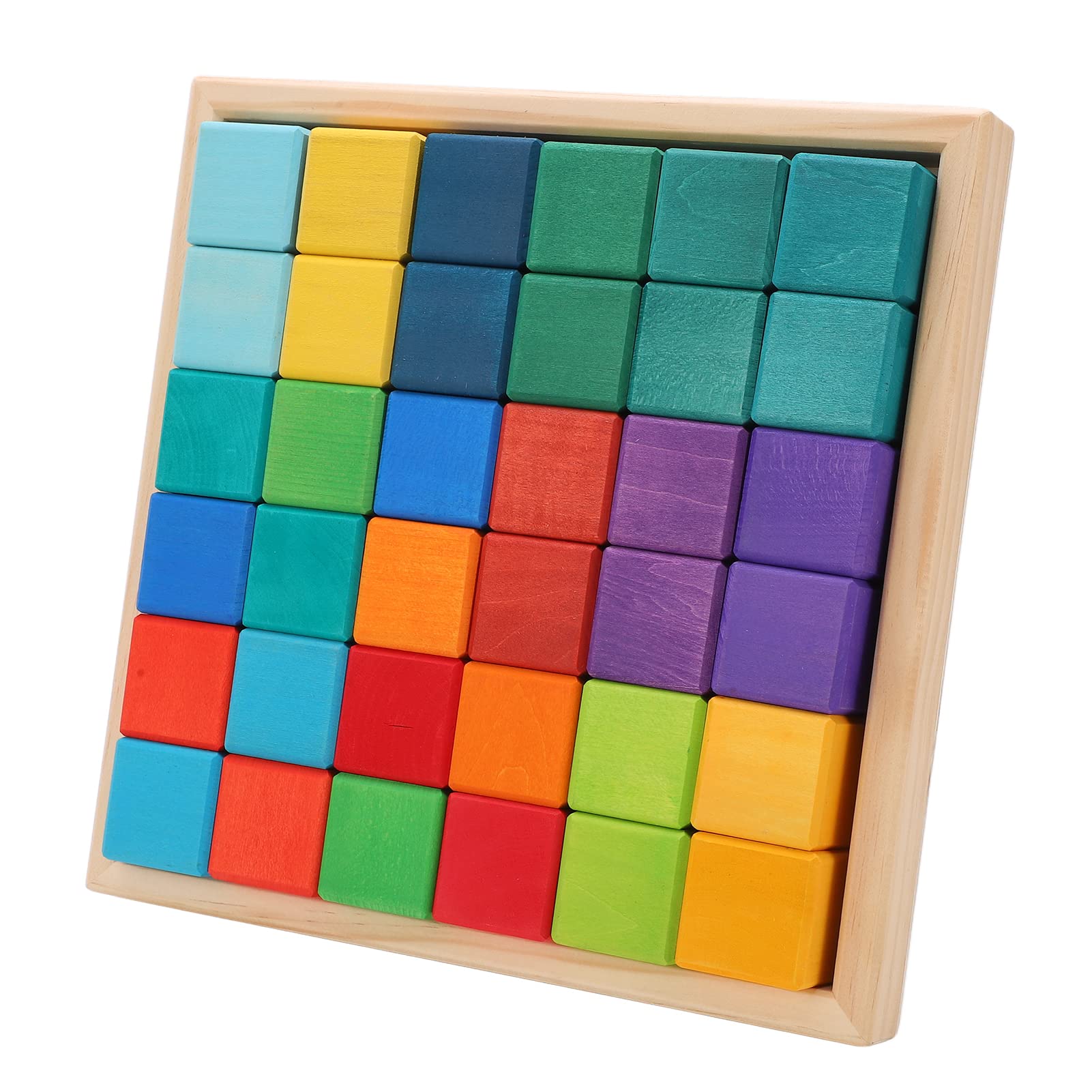 Cubi Colorati Impilabili in Legno da 36 Pezzi con Struttura Dura, Blocchi Colorati per Bambini, Bordi Smussati, Set di Giocattoli in Legno