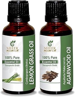Combo Lemon Grass Oil Essential Oil (0.5 Fl Oz) Oz and Agarwood Oil Essential Oil (0.5 Fl Oz) Oz