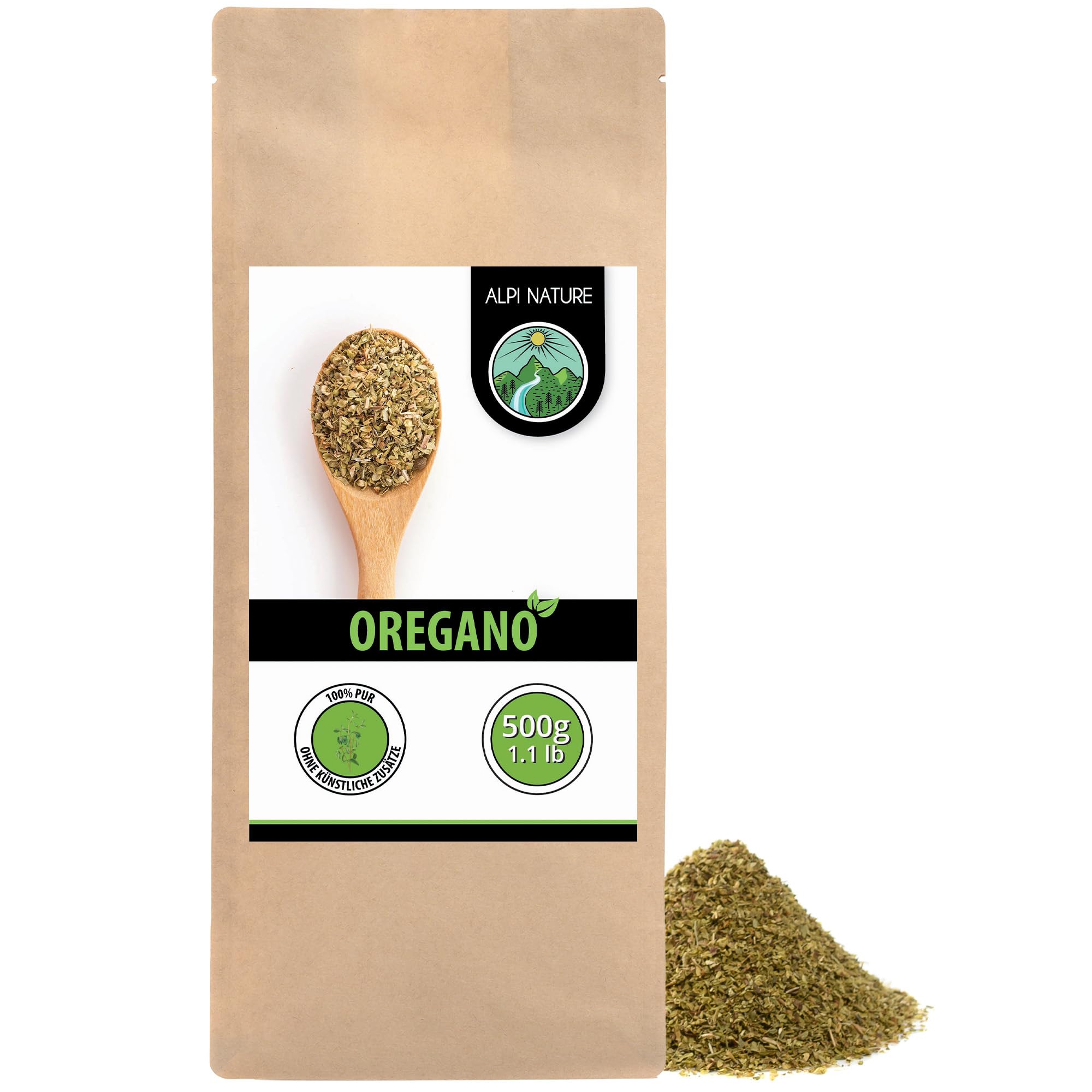 Alpi Nature Oregano getrocknet 500g, Oregano gerebelt, Gewürze zum Kochen, Pasta, Pizza, Fleish, Salaten