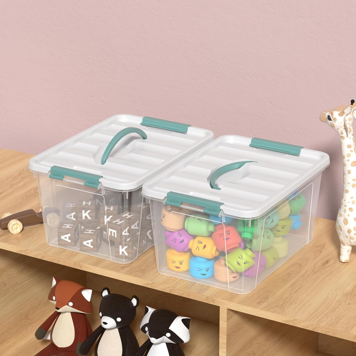 6 Pack Plastic Latching Box with Handle, 12 Quart Clear Lidded Storage Bin