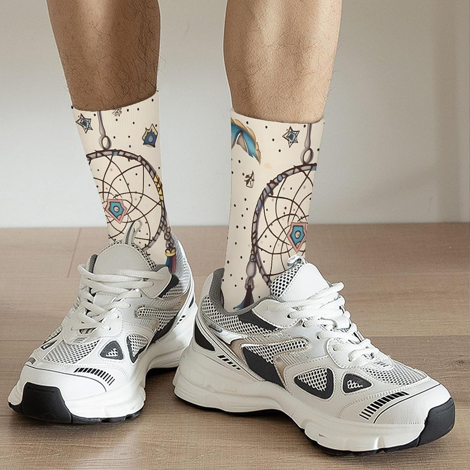 Moisture Wicking Socks, Breathable, Lightweight Crew Sock, Casual | Dream Catcher And Moon Work Socks for Women Men, Elastic Soft Boot Socks for Travel, Seamless