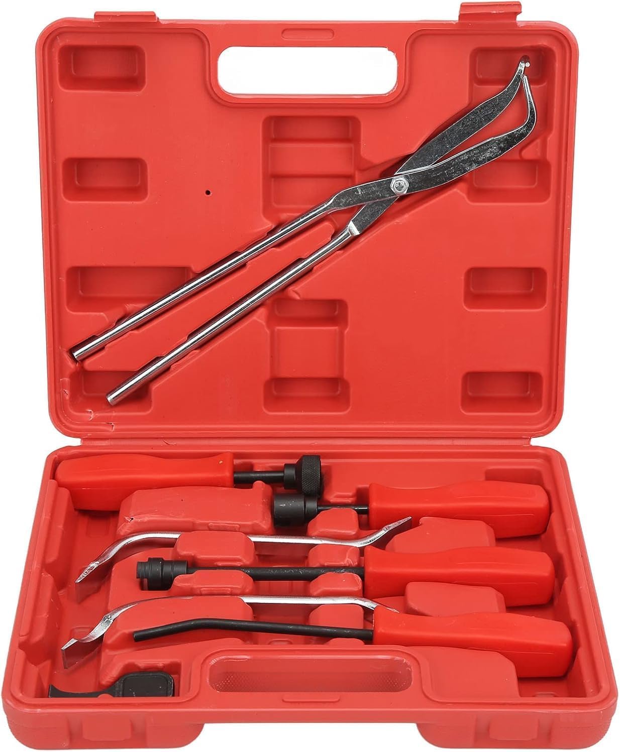 Kit di 8 utensili per l'estrazione dei freni a tamburo, universale, in acciaio 45, con rivestimento cromato ossidato e scatola portaoggetti