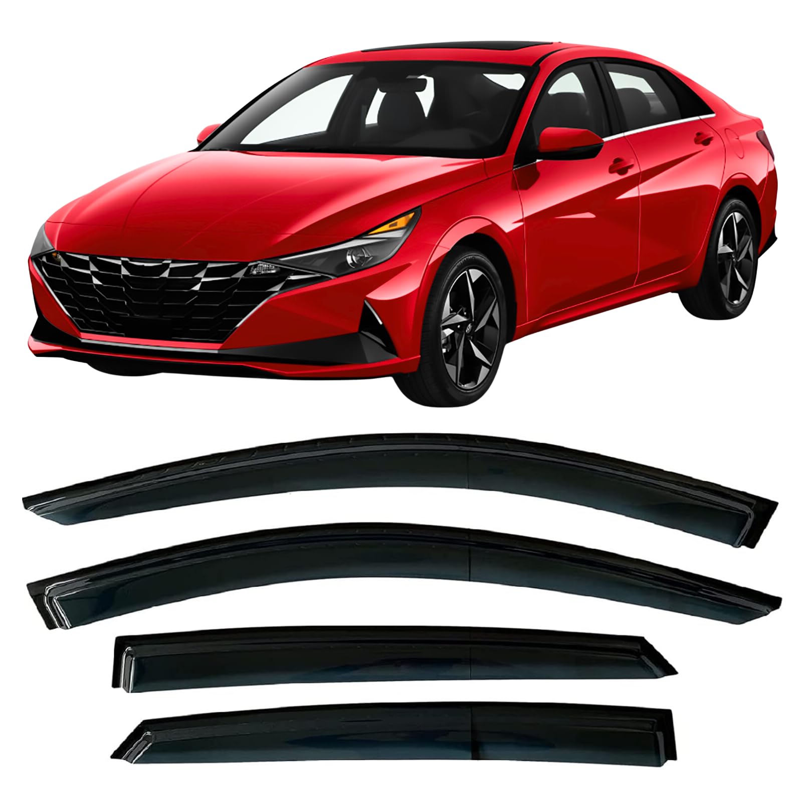 2021-2025 Tape-On Side Window Visor Deflectors for Hyundai Elantra Rain Guards SE SEL N Line Limited Hybrid Blue Smoke Tinted Protectors 2022 2023 2024