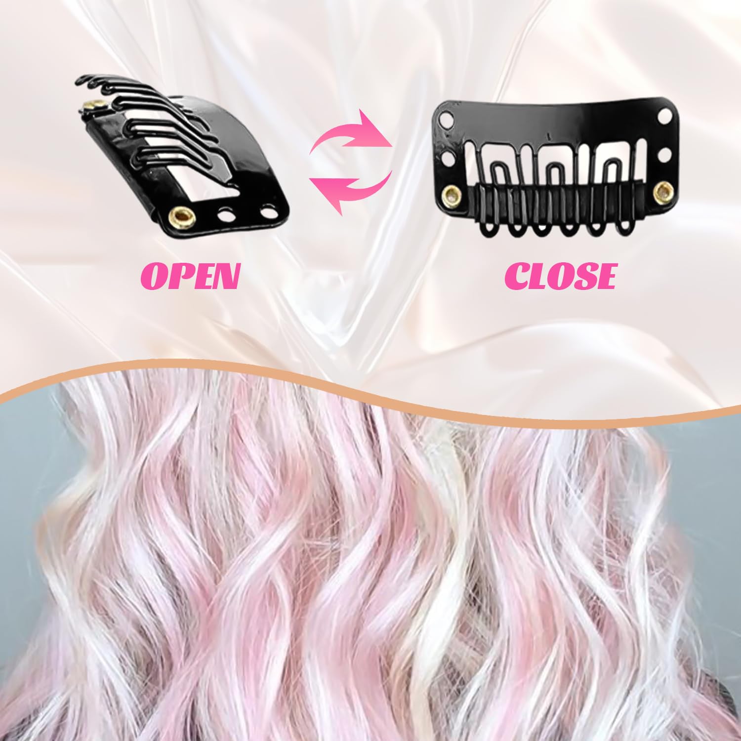10 Pcs Pink Hair Extensions, Light Pink, 22 tum - Image 4
