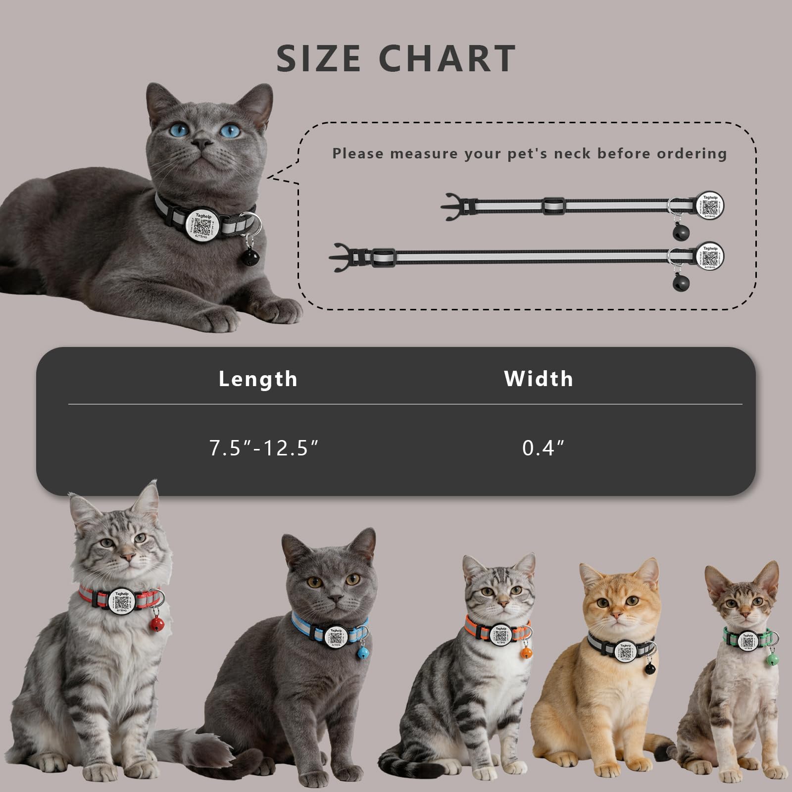 Paquete de 6 collares de gato con campana, bonito collar de gato, ideal para niñas, gatos, niños, gatos, collares reflectantes sólidos y seguros para gatos, etiquetas de identificación de gato con