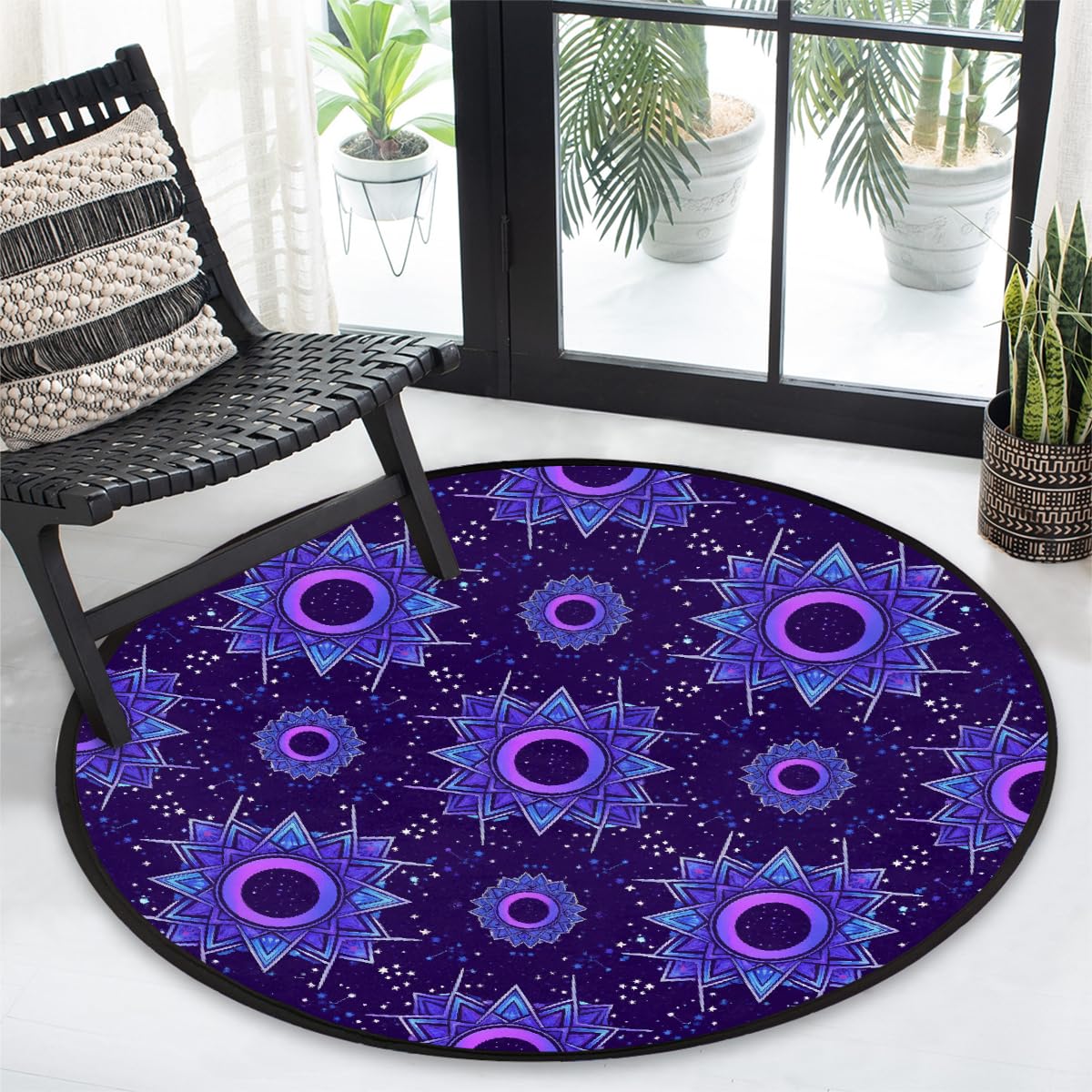 Tapis rond Mandala - Lavable et antidérapant - Pour salon, chambre à coucher, canapé, sous table à manger, décoration esthétique - 160 cm