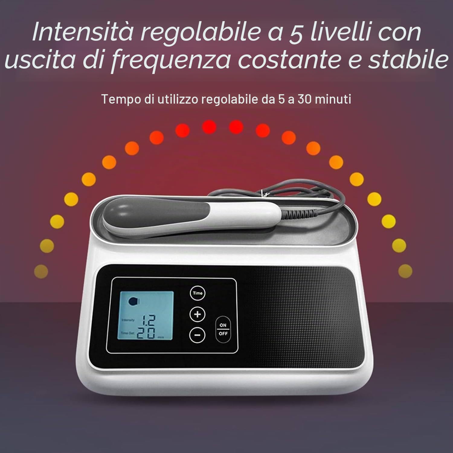 Dispositivo professionale per terapia ad ultrasuoni per alleviare dolori muscolari e articolari, 5 livelli di intensità regolabili con timer da 5 a 30 minuti, ideale per fisioterapia e uso domestico