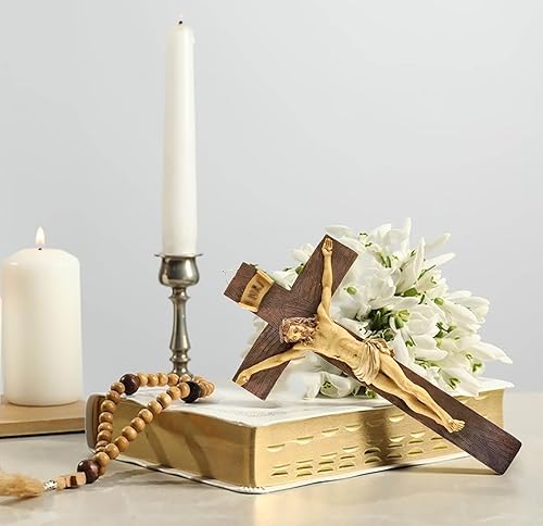 Miniatura 7 de Artisan Flair Cruz de pared de crucifijo de resina con cruz de Jesús, decoración de pared católica colgante (9.05 pulgadas)