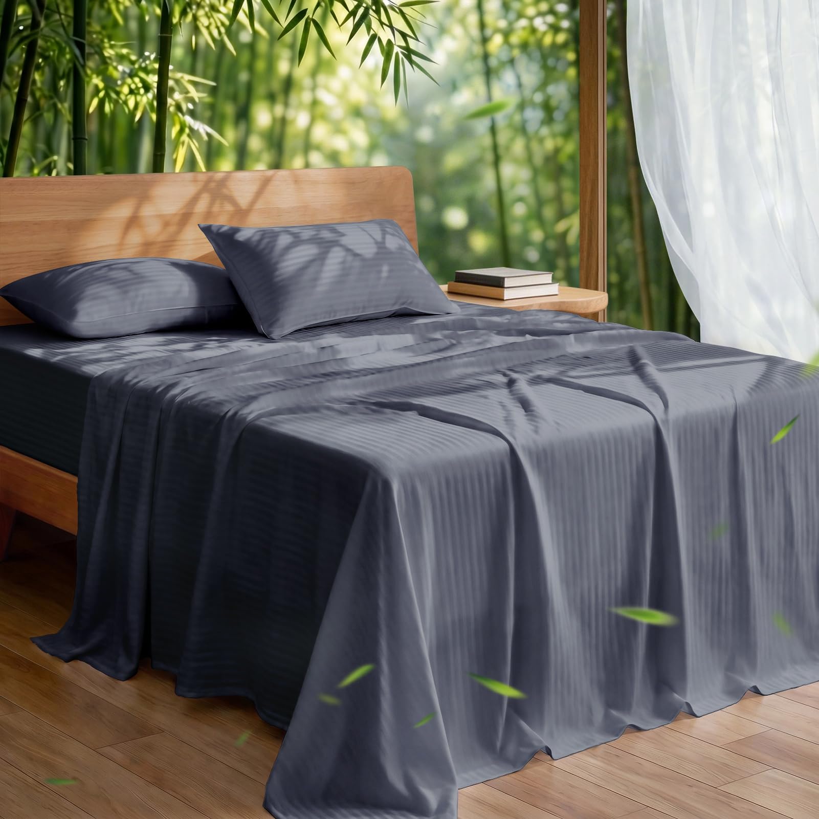 Photo 1 of HOT SLEEPER SHEETS Cooling Sheets Set Queen, Viscose Bamboo, Jacquard Dark Grey