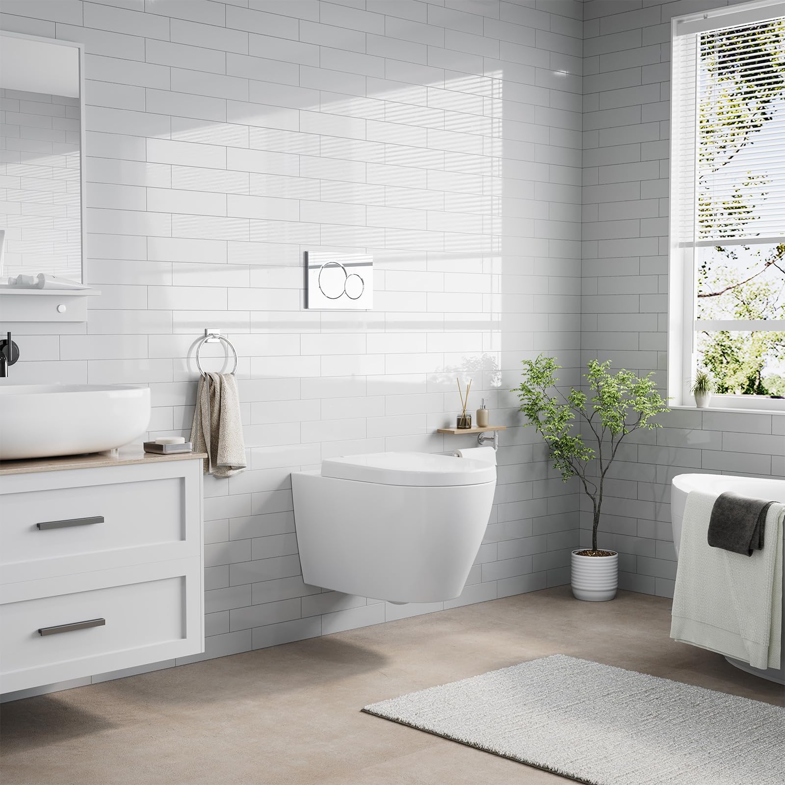 GarveeLife WC Suspendu Réservoir Encastré d-Shape Blanc 3/6L