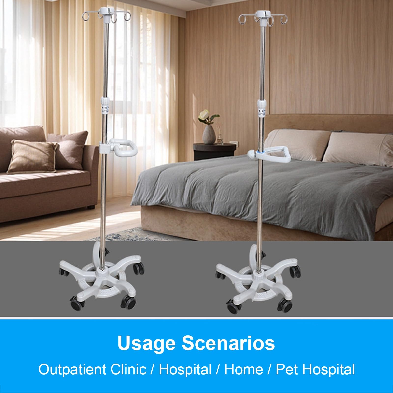 Poste intravenoso con Ruedas, Soporte portátil para suero, Soporte para Bolsa de suero extraíble, Poste intravenoso Superior extraíble para el hogar, el Hospital y la clínica