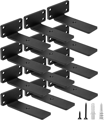Miniatura 27 de HITOMEN Soportes de estante flotantes resistentes, accesorios de estantes ocultos de 12 pulgadas (1/5 pulgadas de grosor), soportes L de hierro