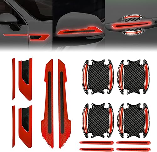 Miniatura 8 de Juego de 12 calcomanías reflectantes para automóvil, espejo retrovisor, laterales y manijas de puerta, fibra de carbono 3D, antiarañazos, películas