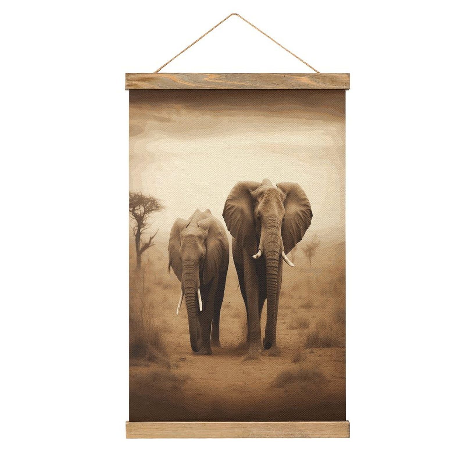 FekiLoot Wild Animals Elephants Linen Hanging Painting Vintage Poster Hanger Frame Wall Decor Art Painting Printed on Linen Without Fading Living Room Office Bedroom Playroom Apartment Decor