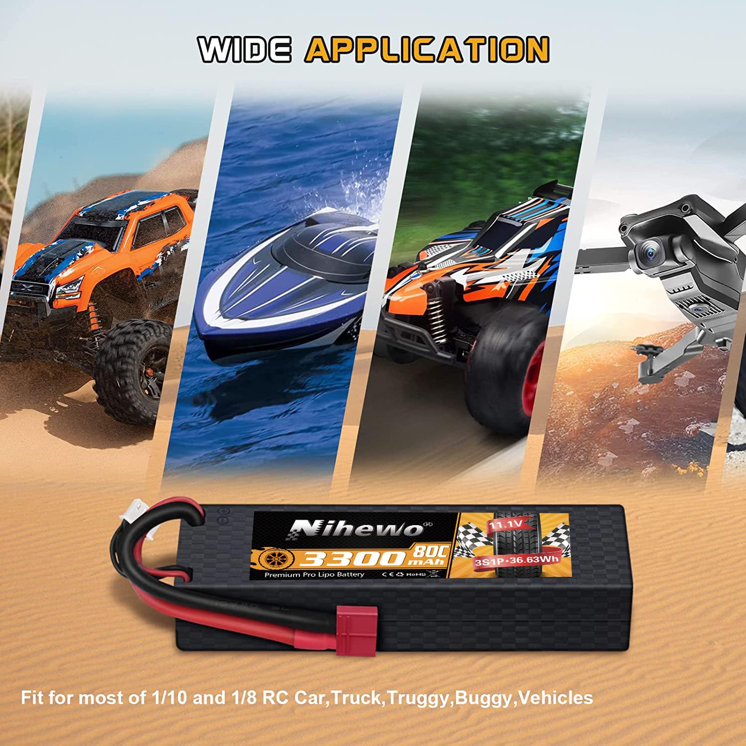 3S Lipo Batteria 3300mAh 80C Batterie Lipo 11,1v RC Hardcase con Connectore Deans T Spina compatibile con Losi 1/8 1/10 RC Auto Camion Veicolo Elicottero Aereo Barca (2 pezzi)
