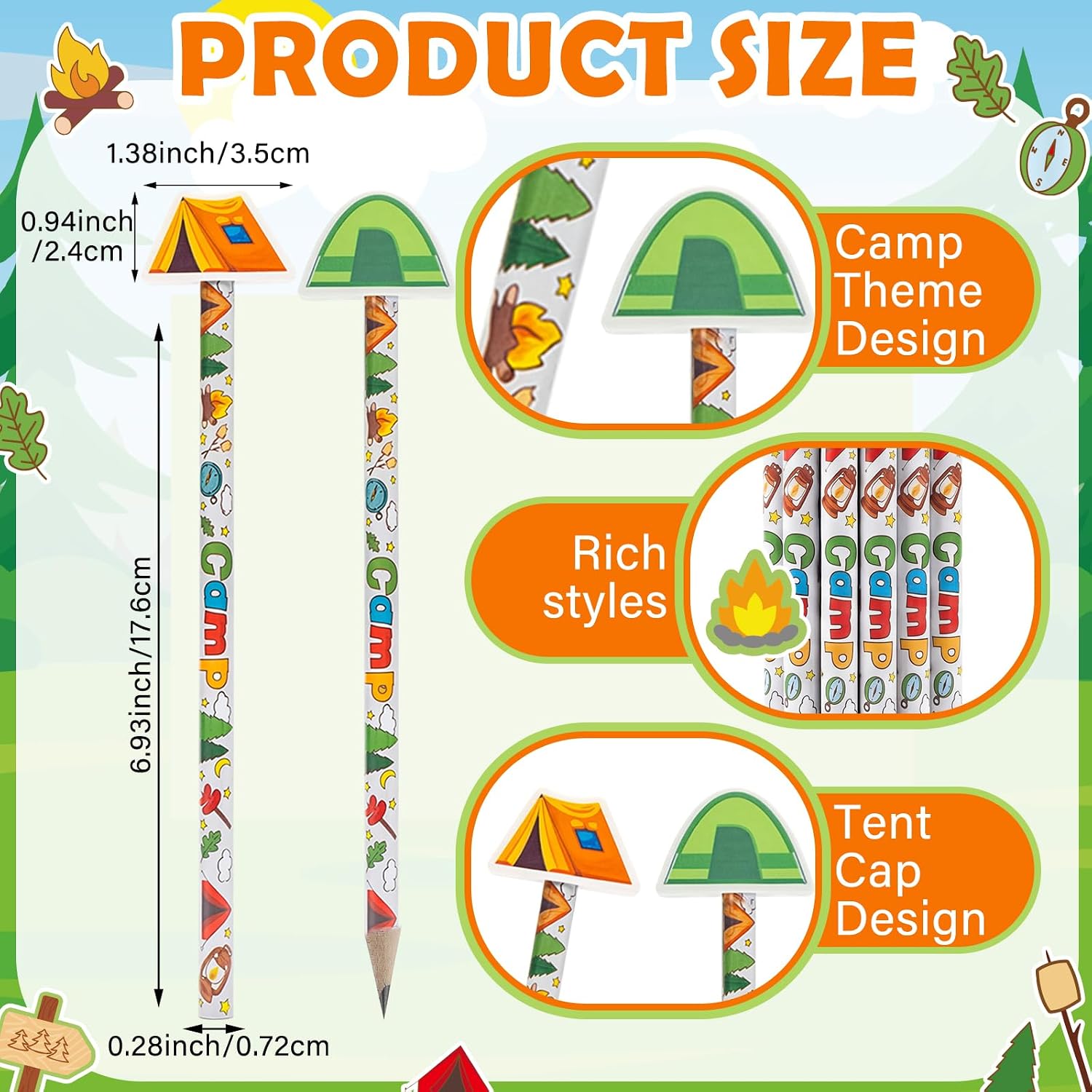 32 Pcs Camp Theme Pencils with Eraser image 2