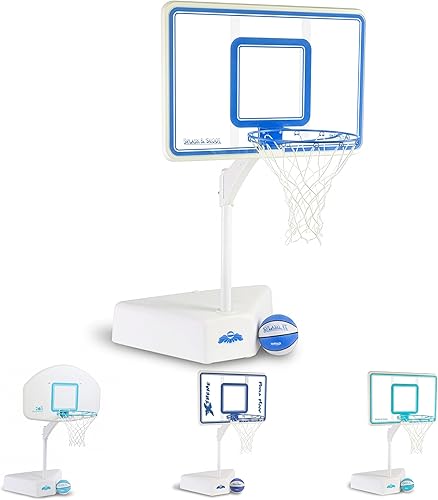 Miniatura 11 de Dunn-Rite Splash & Shoot, aro de baloncesto ajustable para piscina al aire libre con altura variable, pelota, base y borde de acero inoxidable de 18