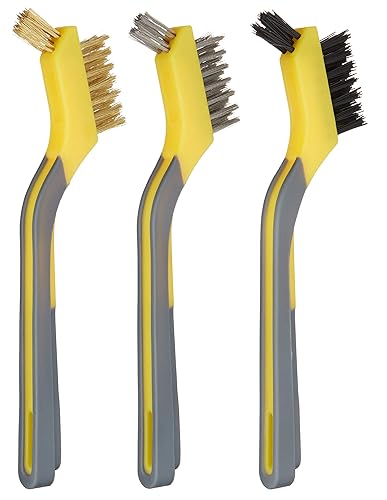 Miniatura 2 de Amazon Basics Soft Grip - Juego de mini cepillos surtidos, 1 nailon, 1 latón, 1 acero inoxidable, negro, amarillo