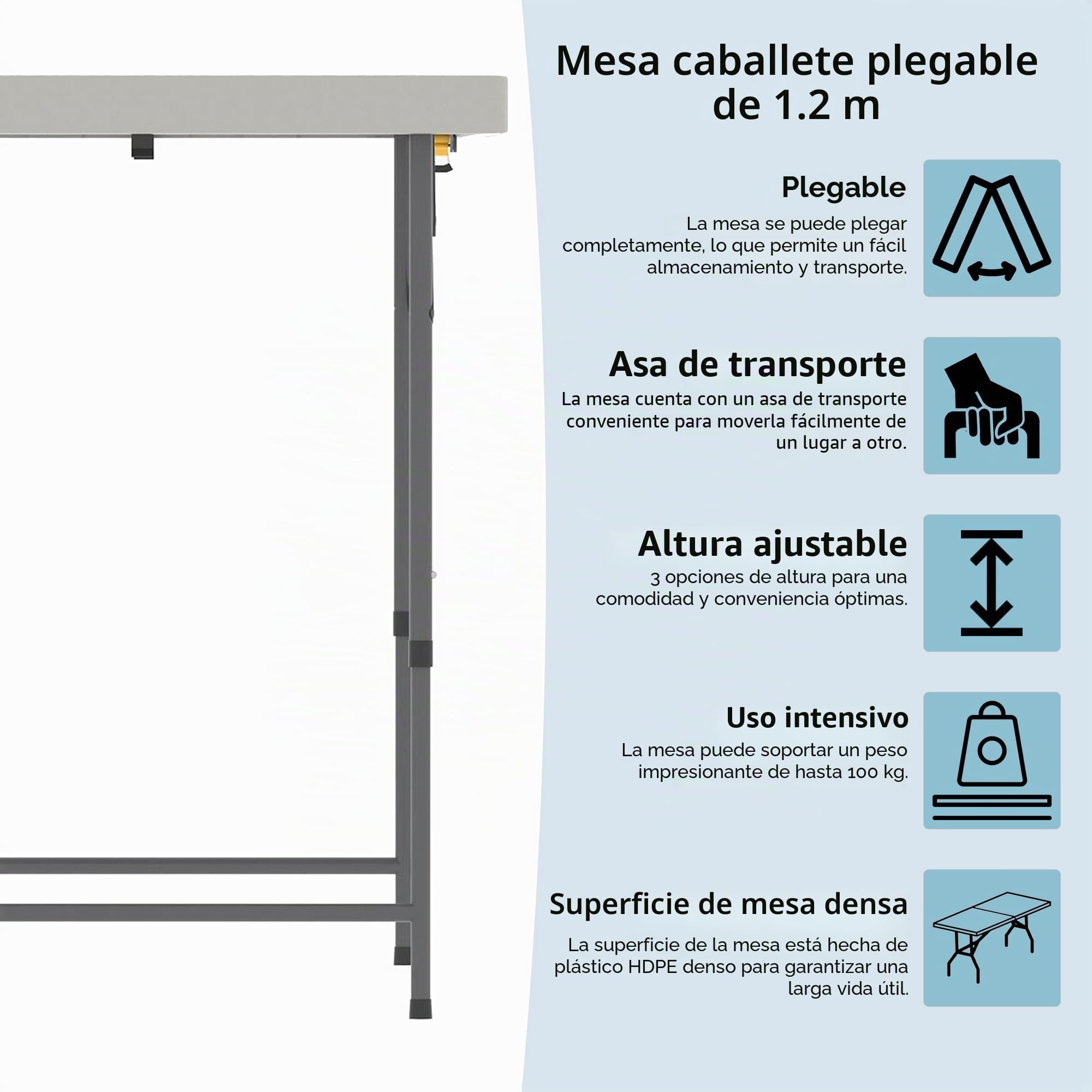 Home Vida Mesa plegable de 4 pies, muy resistente, para acampar, buffet, boda, mercado, jardín, fiesta, coche, maletero, pícnic, para interiores y exteriores, plegable