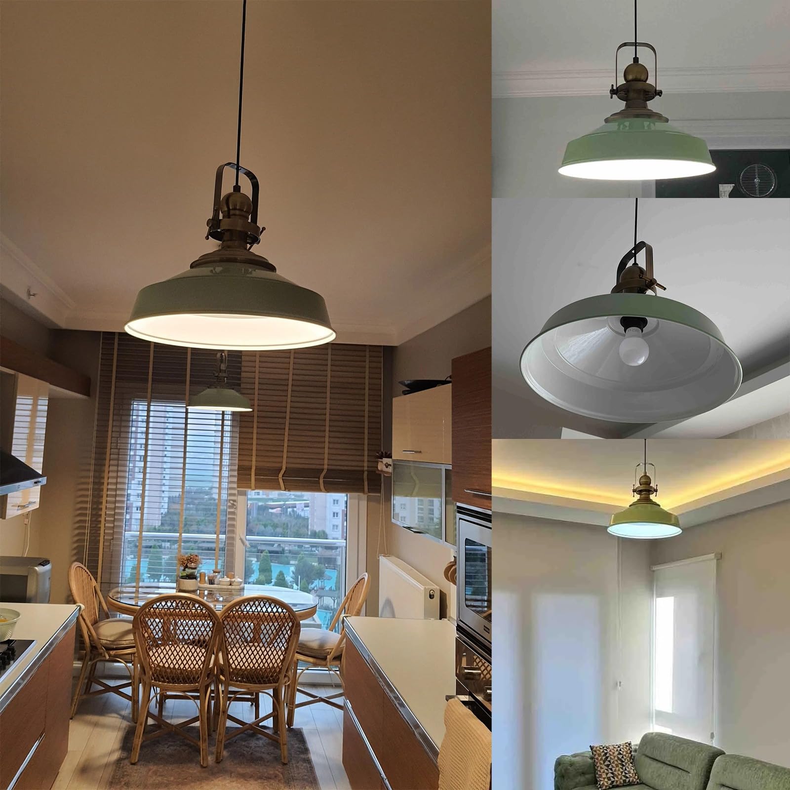 bamyum Asletl Lampada a Sospensione Industriale Vintage 41 cm Diametro, Lampadario Cucina Vintage, Lampadari Tavolo da Pranzo, Lampadario Camera da Letto Soggiorno, Lampada a Sospensione Menta Cucina
